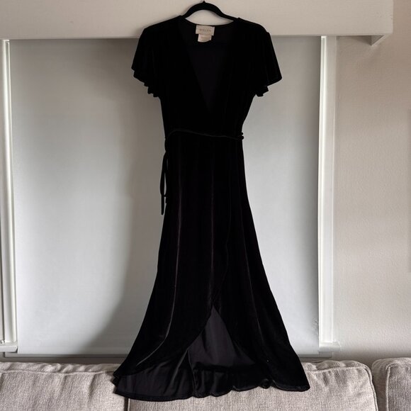BHLDN Velvet Flutter Sleeve Wrap Dress – Size M - Picture 2 of 6